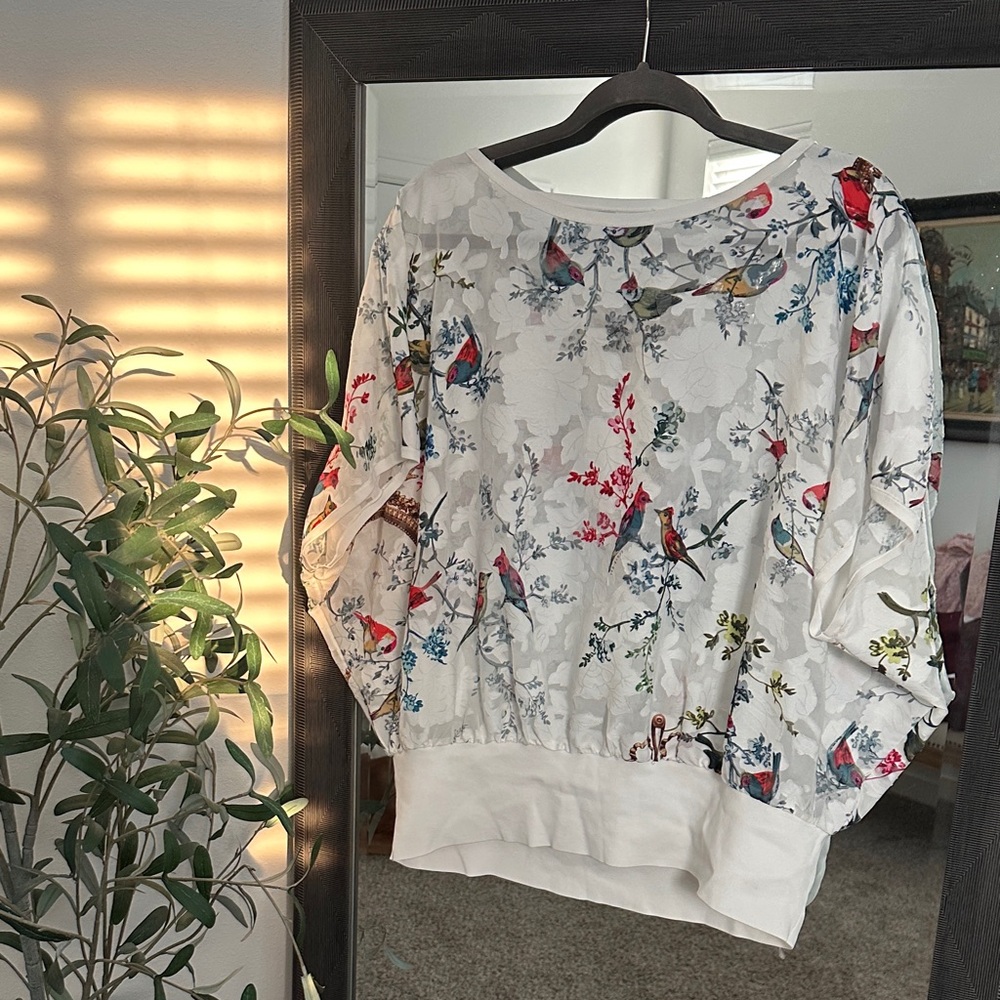 Ted Baker White Sweatshirt with Colorful Bird and Floral Print